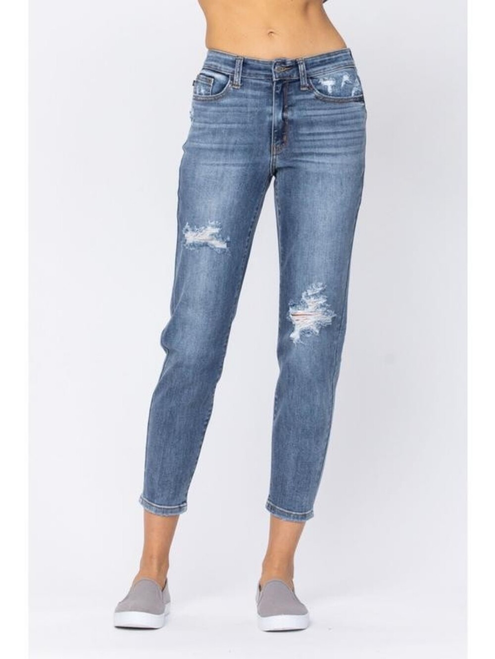 Judy Blue Slim Fit Distressed Cropped Raw Hem Jeans
